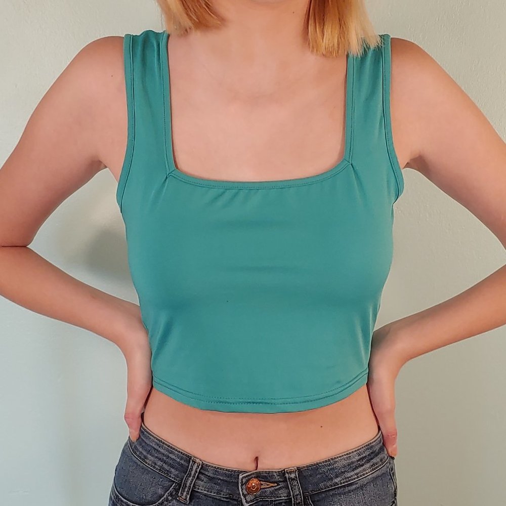 Teal Square Neck Crop Top